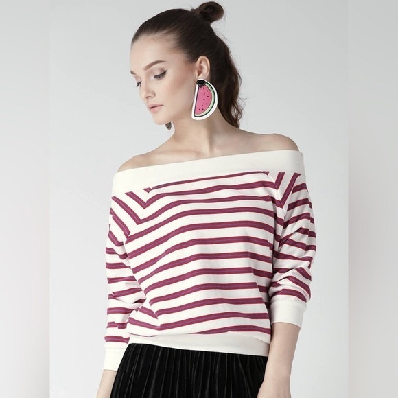 FOREVER 21 Women White & Red Striped Sweatshirt size 0X - Picture 1 of 7